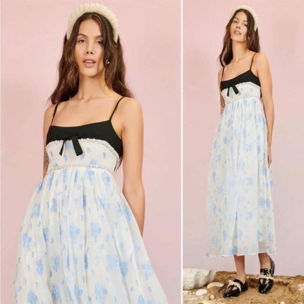 Dream Sister Jane Black and Blue Floral Maxi Dress